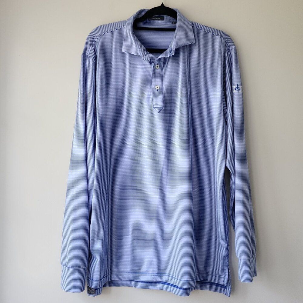 Turtleson Carter Stripe Performance Polo | Long Sleeves | Blue | Size Large